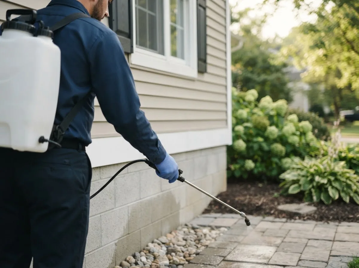 Pest control technician inspecting a home in Carlisle, IN